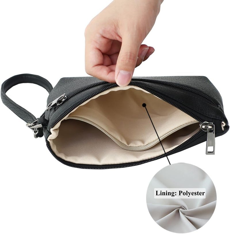 BBORGDC Small Wristlet Wallets for Women, Zip Clutch Bag with Wristlet Pouch, 3-Zipper Original Design - Image 3